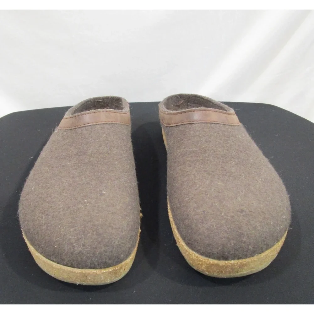 Haflinger Grizzly Brown Wool Leather Cork Footbed Mules Clogs Men 12 US/45 EU